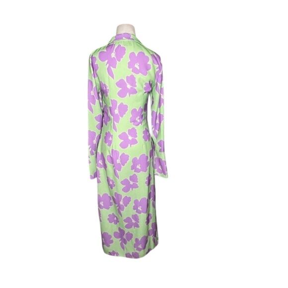 NWOT ASOS Design 70s Drape Front Wrap Midi Dress Green/Lilac Floral – Sz 4 - Picture 5 of 9